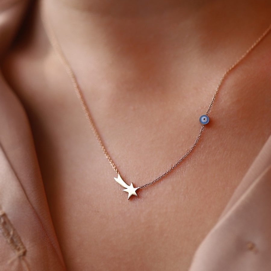gold necklace, 14k gold necklace, necklace, 14k Gold Shooting Star Necklace