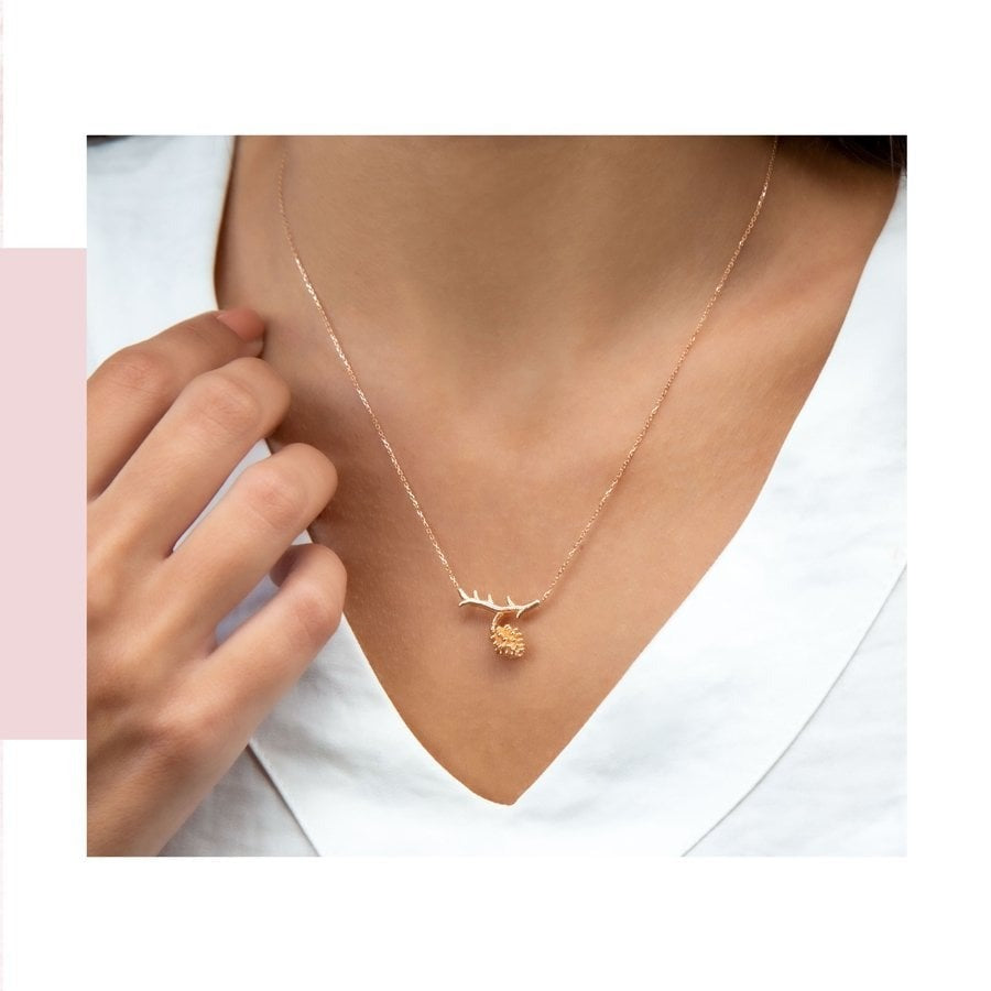 gold necklace, 14k gold necklace, necklace, 14k Gold Pine Cone Necklace