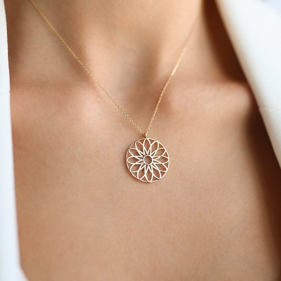 gold necklace, 14k gold necklace, necklace, 14k Gold Flower of Life Necklace