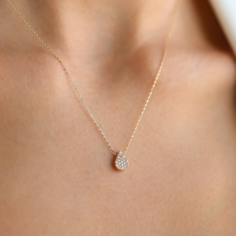 gold necklace, 14k gold necklace, necklace, 14k Gold Drop Necklace