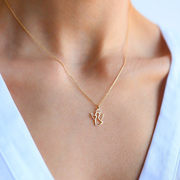 gold necklace, 14k gold necklace, necklace, 14k Gold Angel Necklace