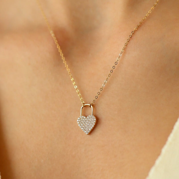 14k Gold Lock Heart Necklace
