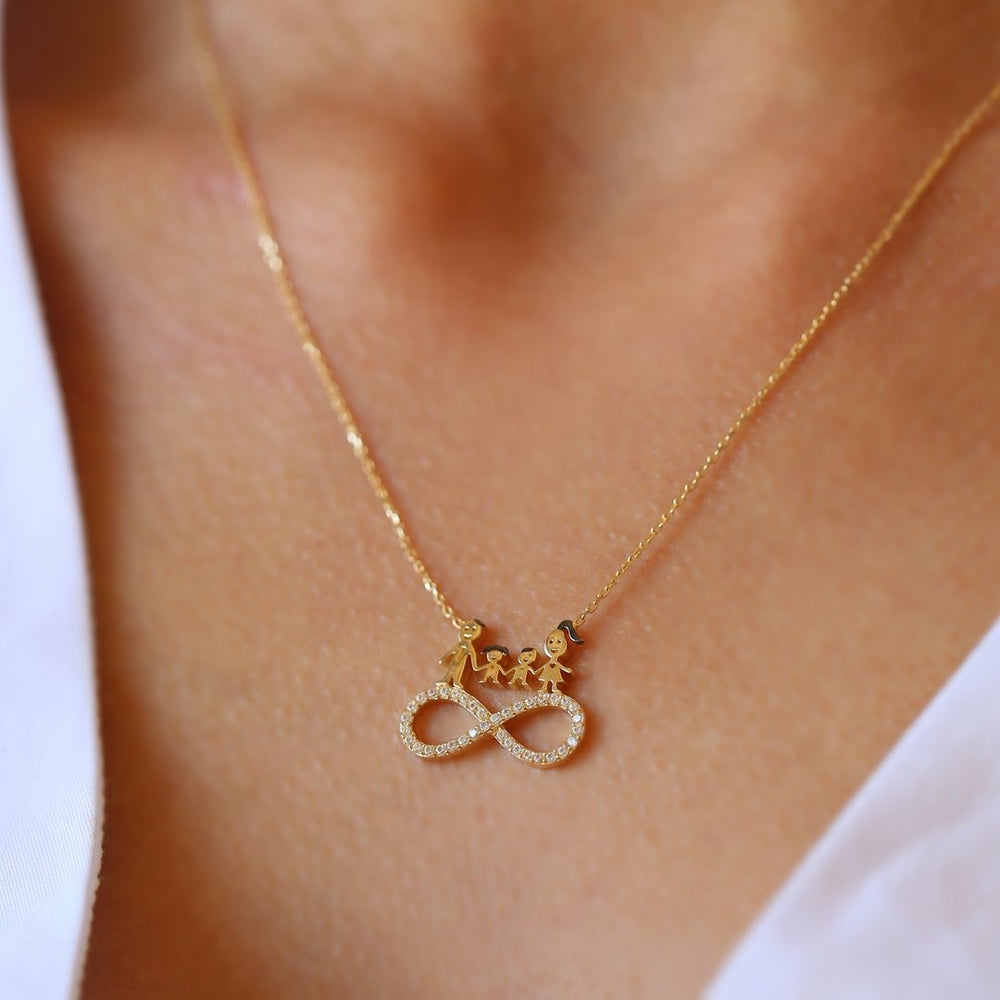 gold necklace, 14k gold necklace, necklace, 14k Gold Infinity Family Necklace