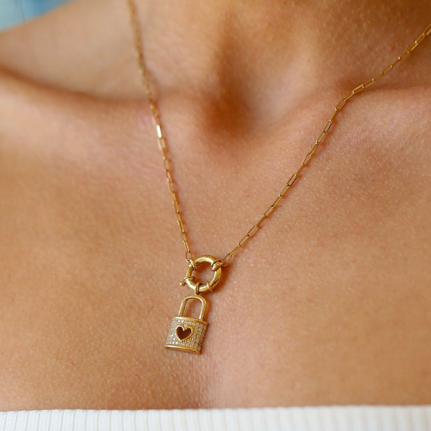 gold necklace, 14k gold necklace, necklace, 14k Gold Heart Lock Necklace