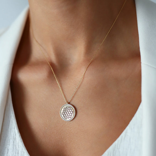 gold necklace, 14k gold necklace, necklace, 14k Gold  Flower of Life Necklace