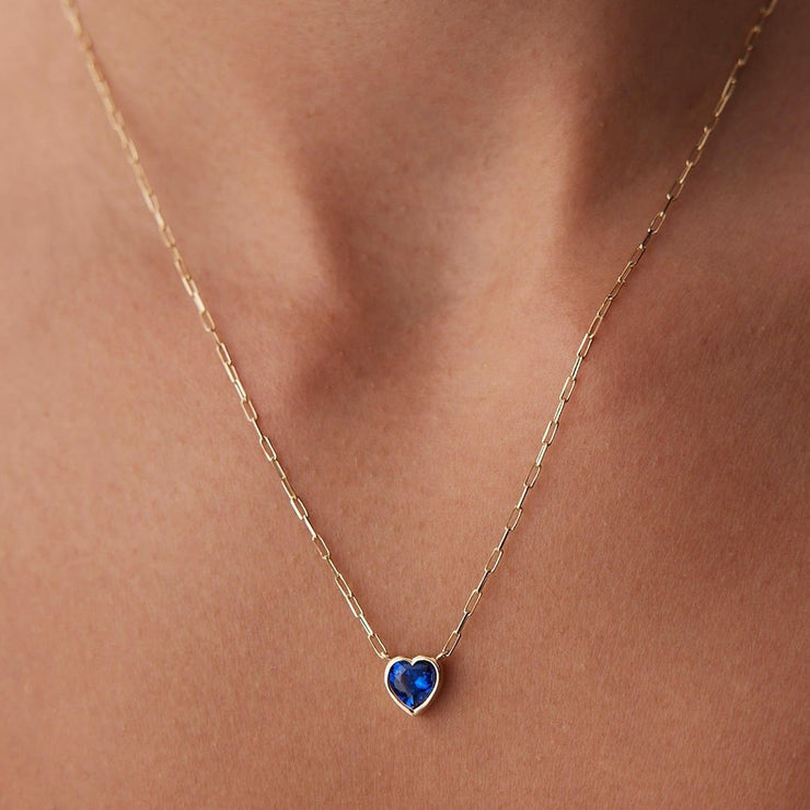14k Sapphire Gold Heart Necklace