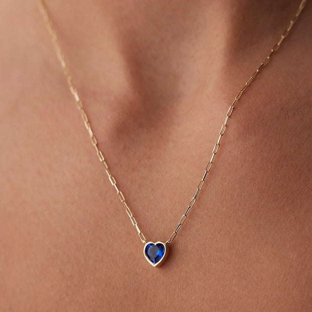 14k Sapphire Gold Heart Necklace