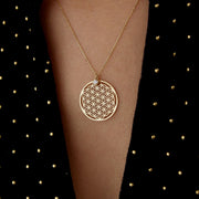 gold necklace, 14k gold necklace, necklace, 14k Gold Solitaire Flower of Life Necklace