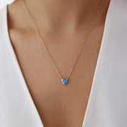 14k Gold Blue CZ Heart Necklace