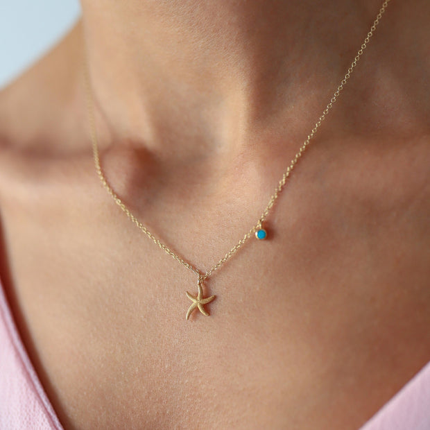 gold necklace, 14k gold necklace, necklace, 14k Gold Starfish Enamel Necklace