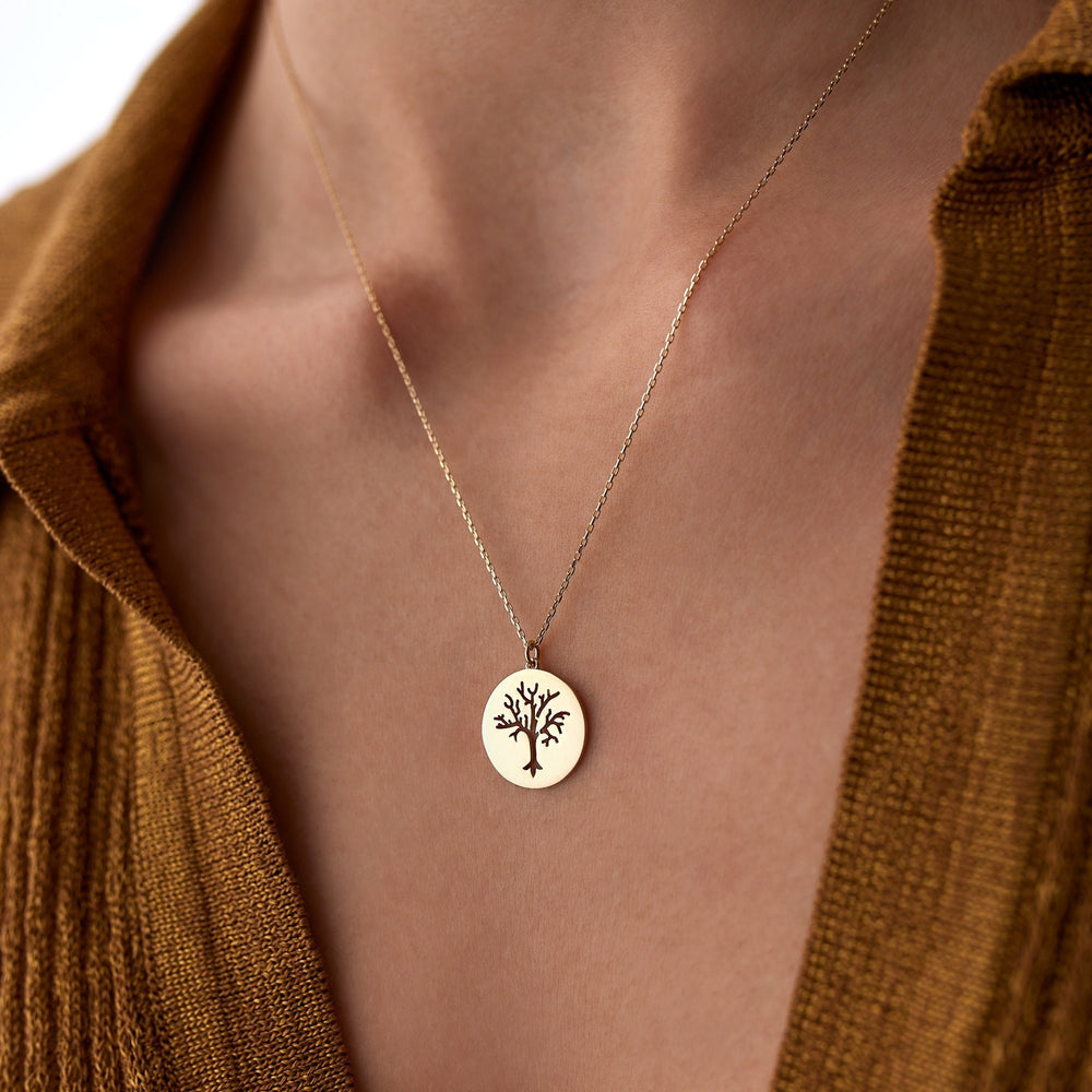 gold necklace, 14k gold necklace, necklace, 14k Gold Tree of Life Plate Necklace