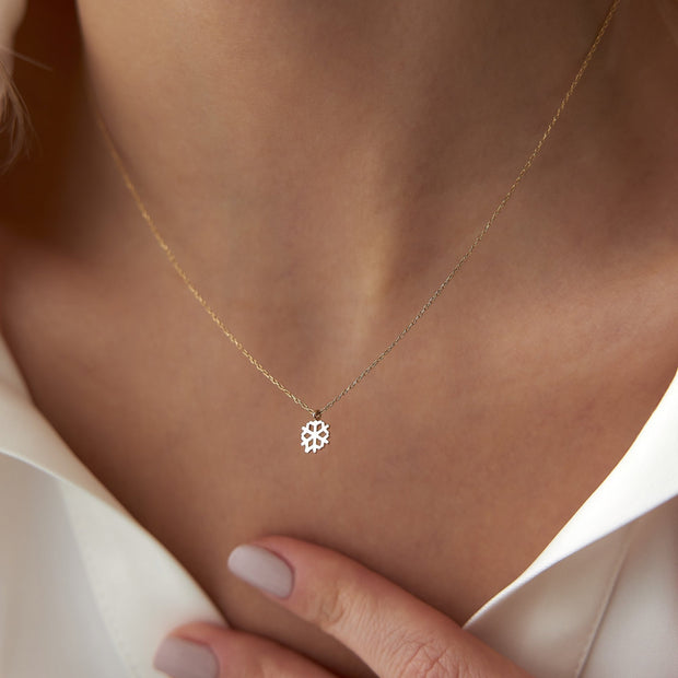 gold necklace, 14k gold necklace, necklace, 14k Gold Mini Snowflake Necklace
