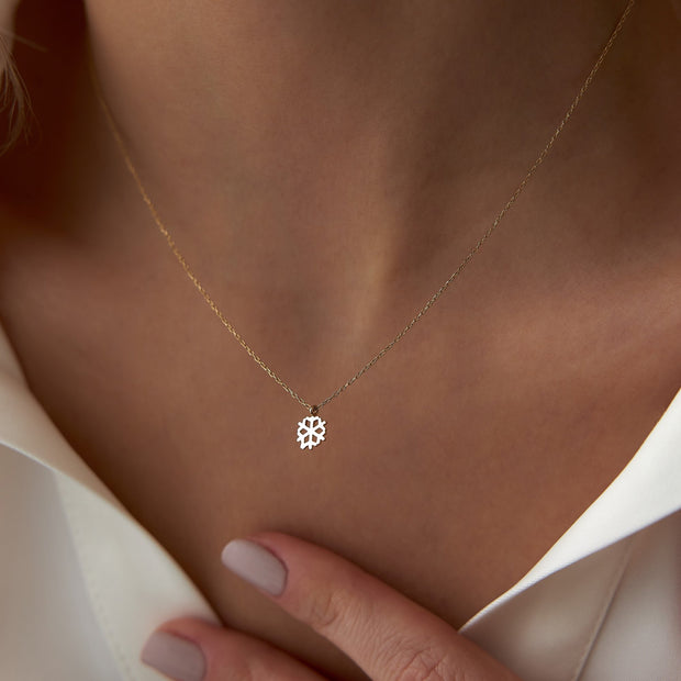 gold necklace, 14k gold necklace, necklace, 14k Gold Mini Snowflake Necklace