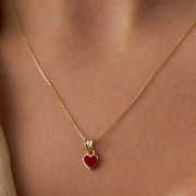 14k Gold Enamel Heart Necklace