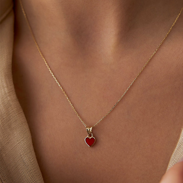 14k Gold Enamel Heart Necklace