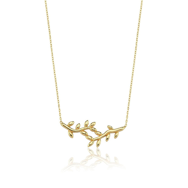 gold necklace, 14k gold necklace, necklace, 14k Gold Small Olive Branch Necklace