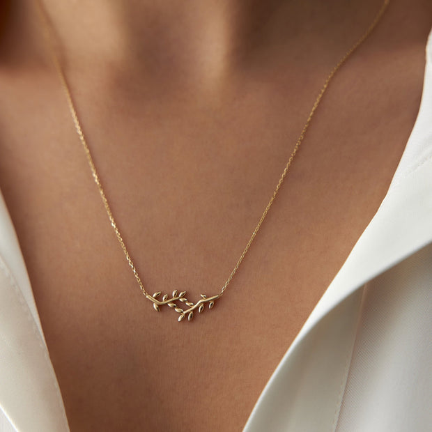 gold necklace, 14k gold necklace, necklace, 14k Gold Small Olive Branch Necklace