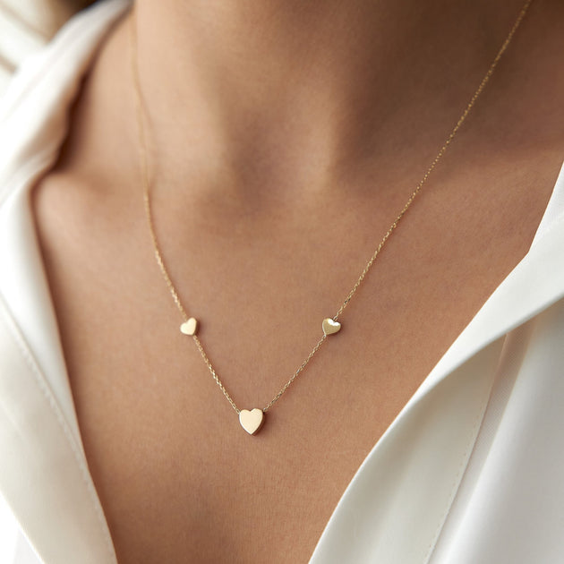 3 Charm Heart Gold Necklace main image 1