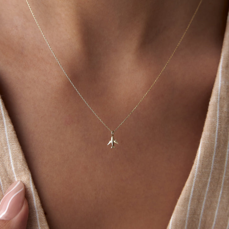 gold necklace, 14k gold necklace, necklace, 14k Gold Women's Necklace with Airplane Figure