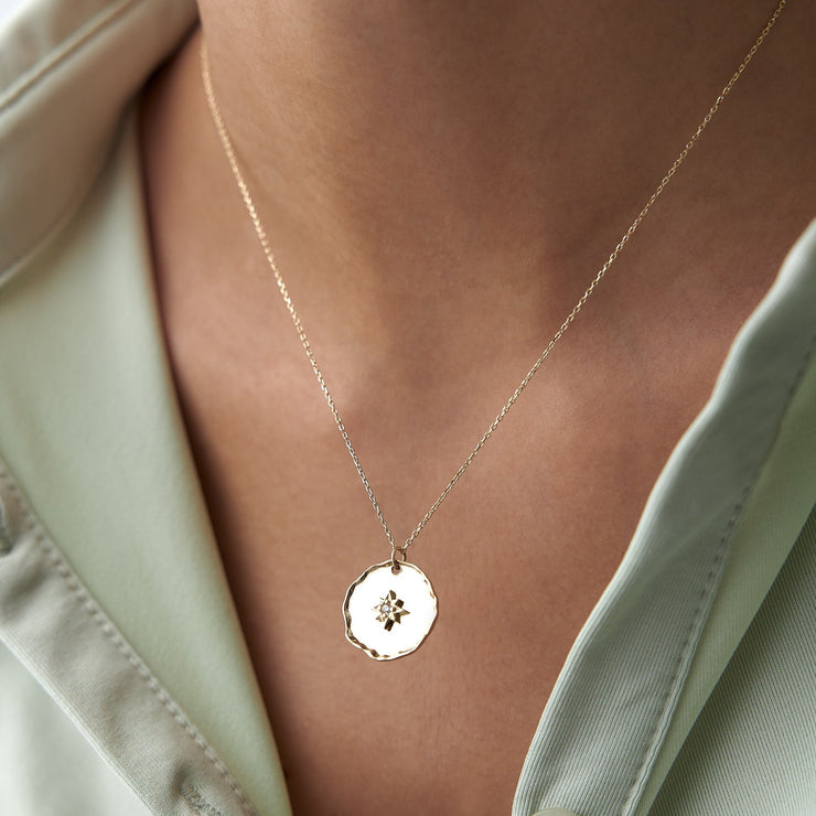 gold necklace, 14k gold necklace, necklace, 14k Gold Polar Star Plate Necklace
