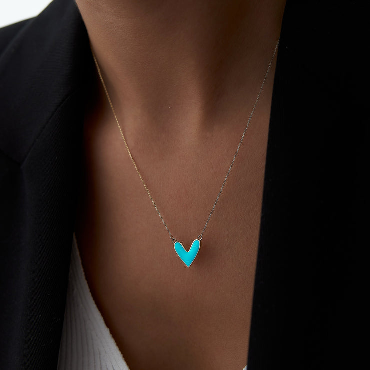 14k Gold Turquoise Heart Necklace