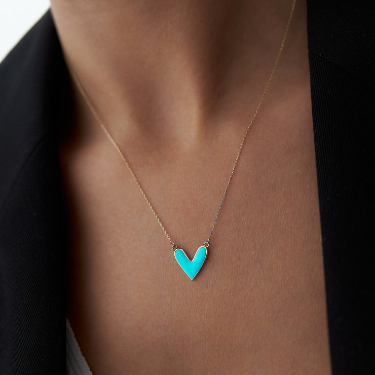 14k Gold Turquoise Heart Necklace