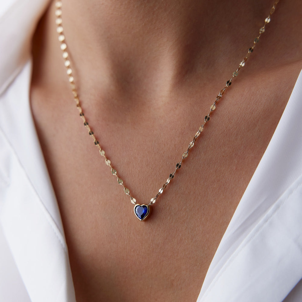 14k Gold Sapphire Heart Necklace