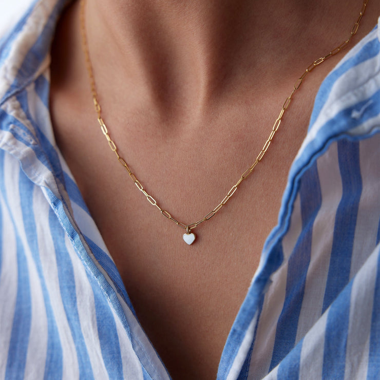 14k Gold Paperclip Chain Heart Charm Necklace