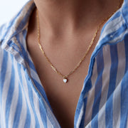 14k Gold Paperclip Chain Heart Charm Necklace
