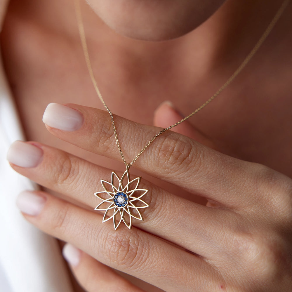 gold necklace, 14k gold necklace, necklaces, 14k Gold Daisy Eye Necklace