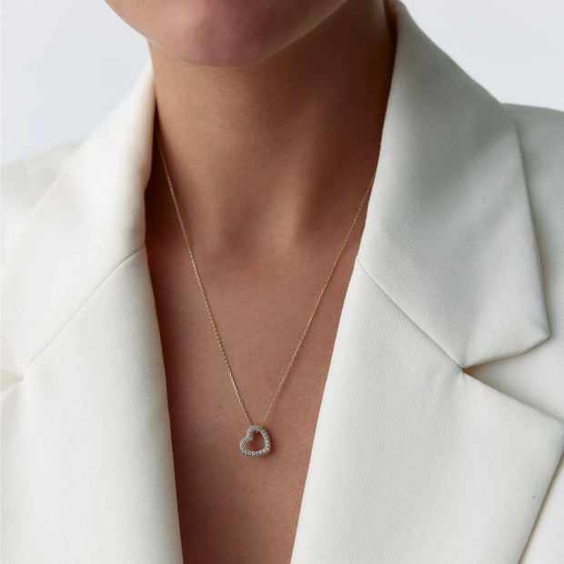14k Gold Open Heart Necklace with CZ