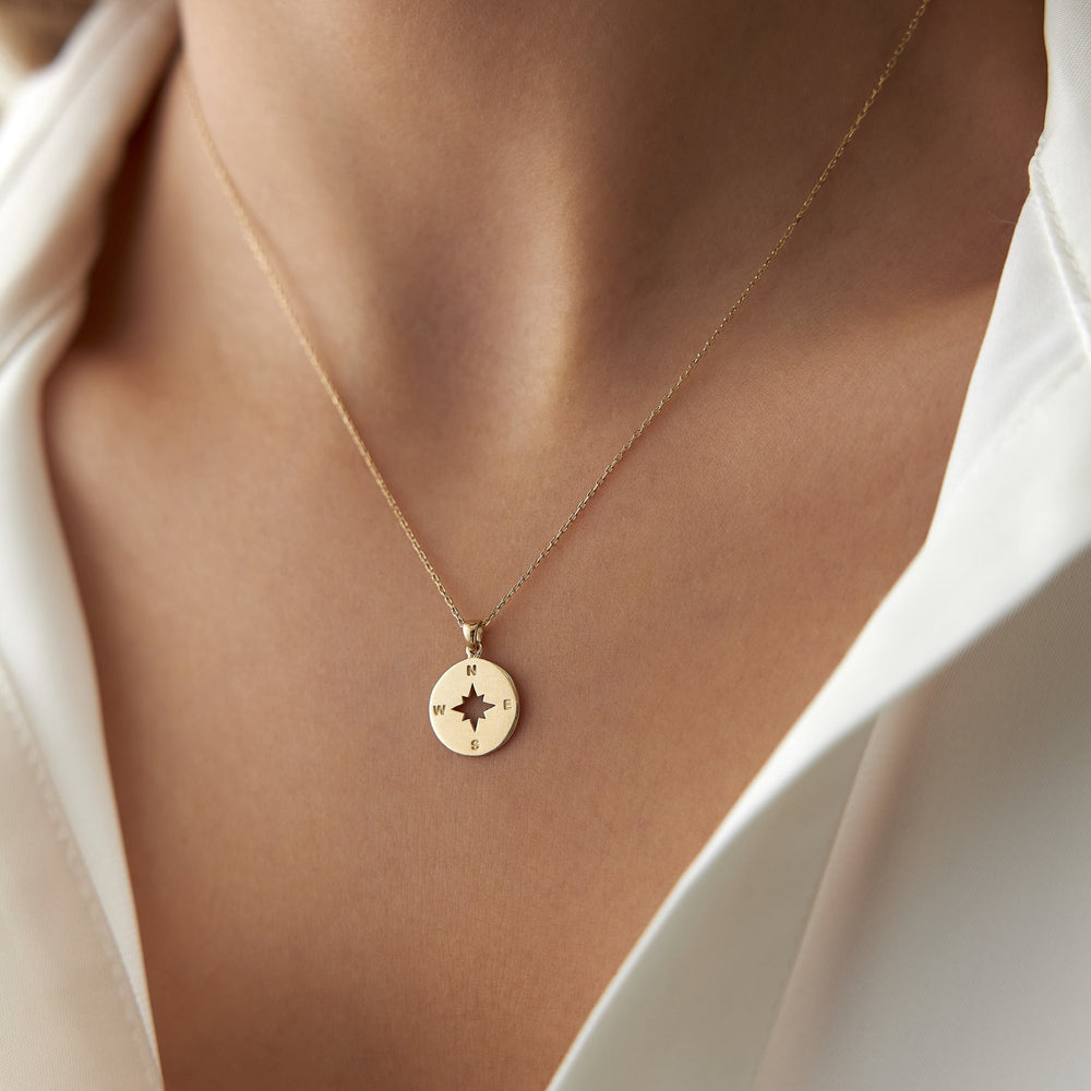 gold necklace, 14k gold necklace, necklace, 14k Gold Compass Direction Necklace