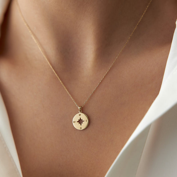 gold necklace, 14k gold necklace, necklace, 14k Gold Compass Direction Necklace
