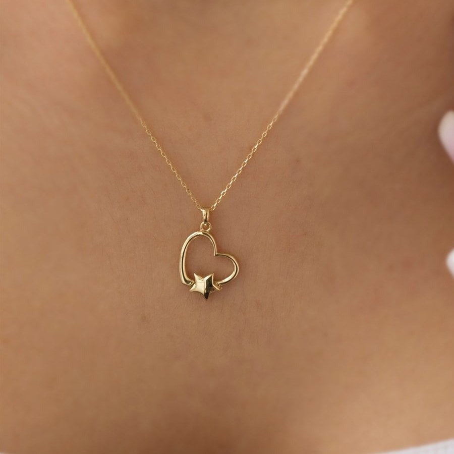 14k Gold Heart Star Necklace