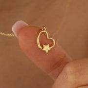 14k Gold Heart Star Necklace