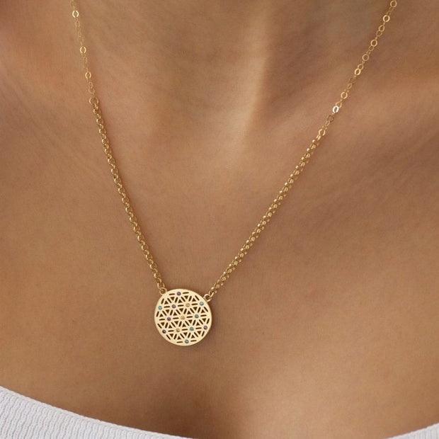 gold necklace, 14k gold necklace, necklace, 14k Gold Colorful Flower of Life Necklace