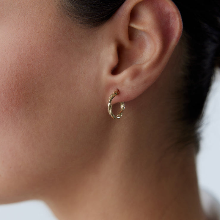 14k Gold Hoop Earrings Pencil Fold Earrings