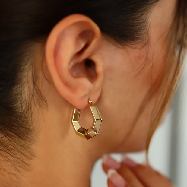 14k Gold Octogonal Hoop Earrings