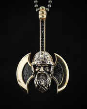 Axe and Warrior Necklace, Men's Sterling Silver Necklace