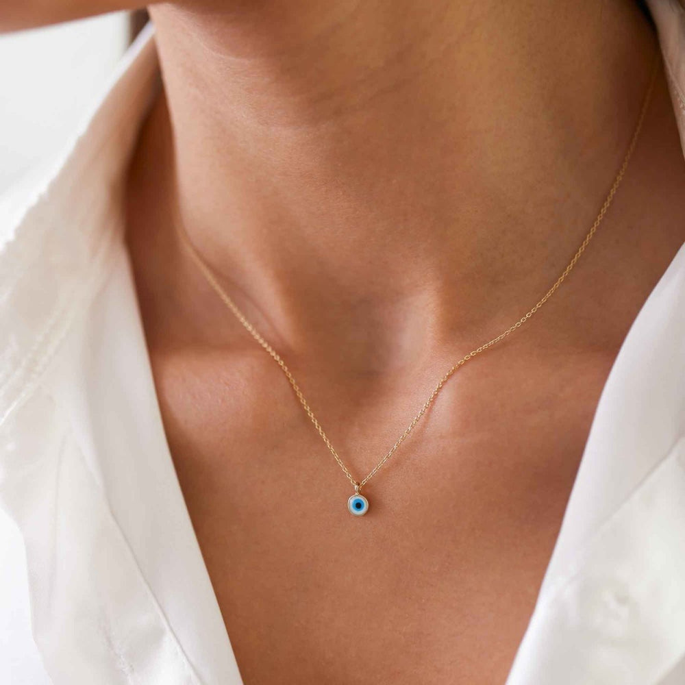 Minimalist Round Evil Eye Good Luck Necklace in 14K Gold,evil eye necklace, 14k gold evil eye necklace, evil eye necklaces, Turkish eye necklace