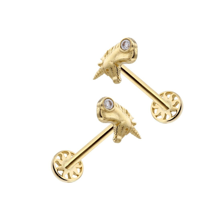 14k Gold Unicorn Pattern Solitaire Tragus Piercing