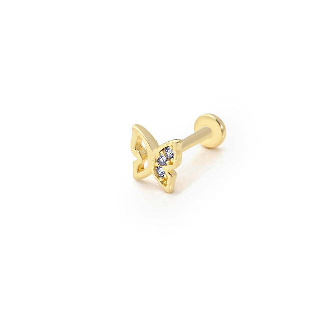 14k Gold Butterfly Figure Three Stone Tragus Piercing
