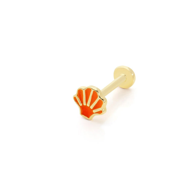 14k Gold Orange Enameled Mussel Tragus Piercing