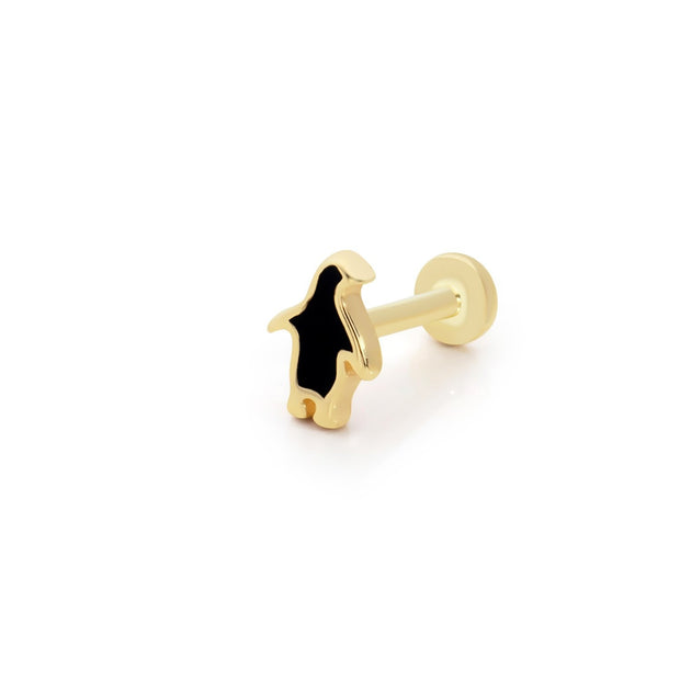 14k Gold Black Enameled Penguin Tragus Piercing