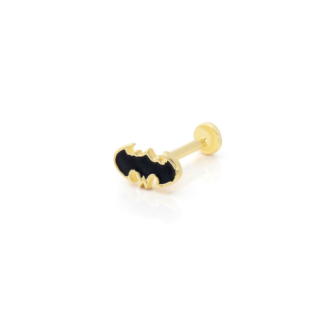 14k Gold Black Enameled Batman Tragus Piercing