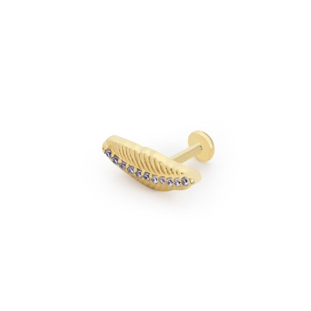 14k Gold Stone Leaf Model Tragus Piercing
