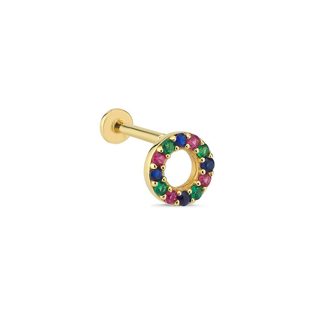 14k Gold Ring Model Rainbow Colored Tragus Piercing
