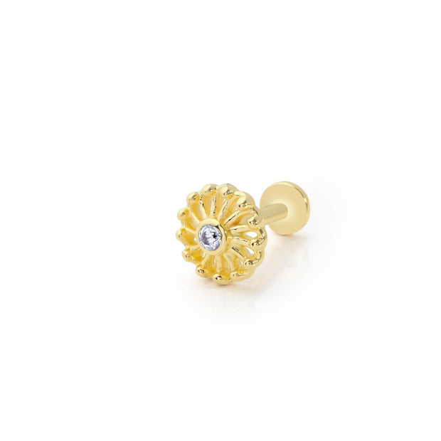 14k Gold Minimal Flower Model Stone Tragus Piercing