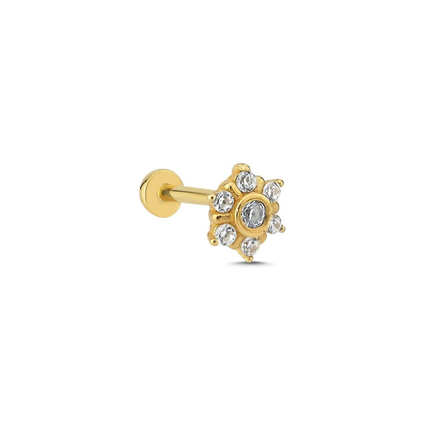 14k Gold Flower Design Stone Tragus Piercing