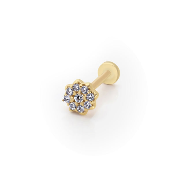 14k Gold Flower Model Stone Tragus Piercing